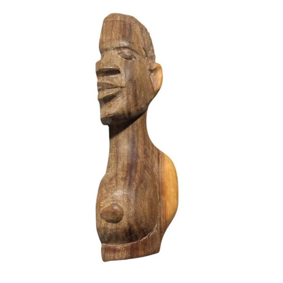 Vintage African Woman Tribal Folk Art Hand Carved Wood Wall Hanging Plaque 7" - Picture 4 of 4